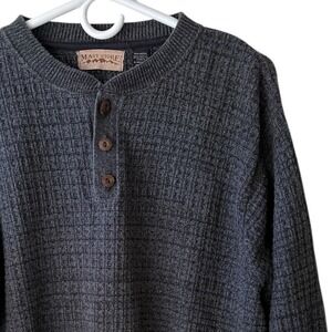 Mast‎ Store Men's Heavy Knit Henley Sweater L Gray Textured Classic Heritage